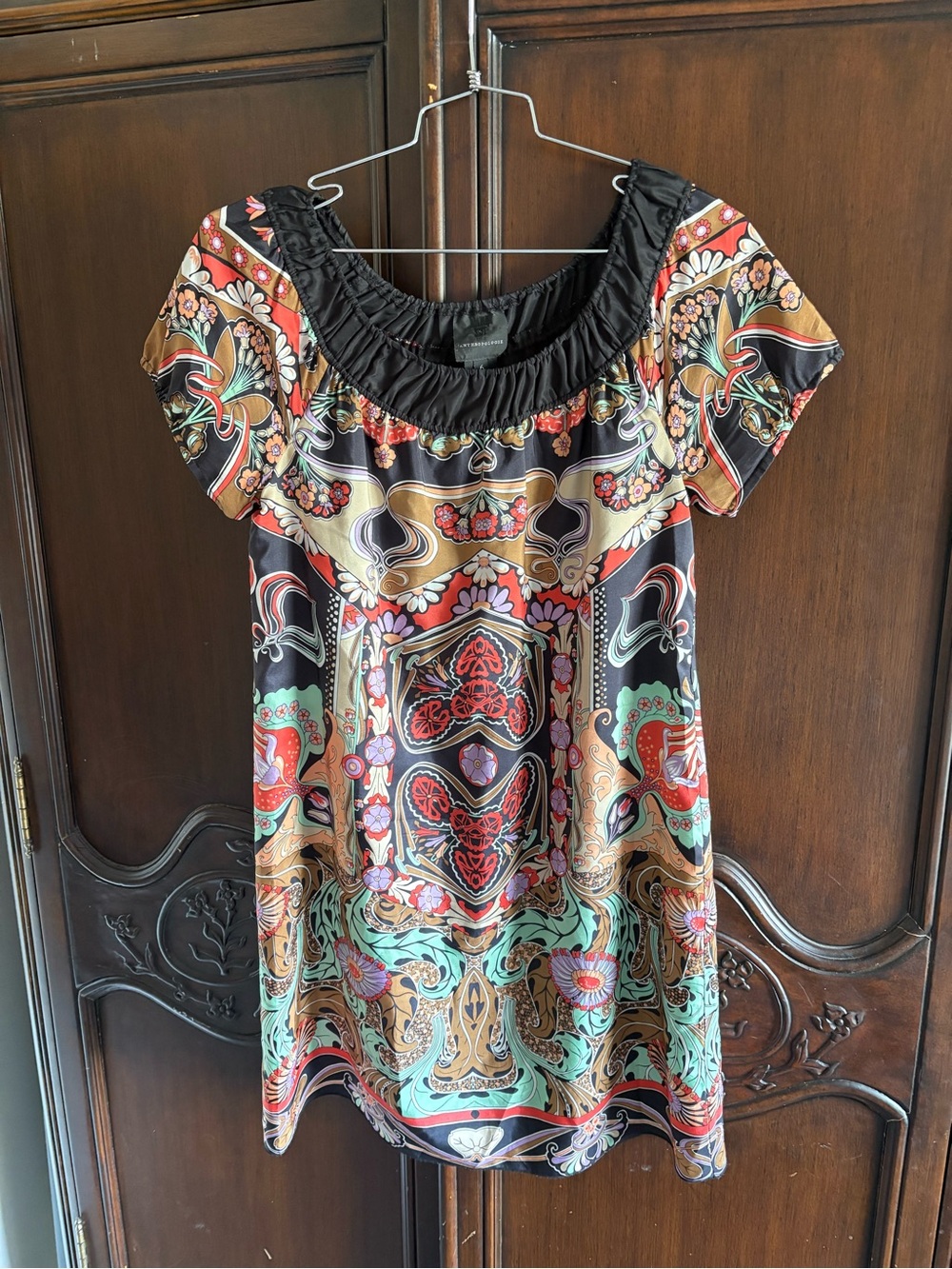 Anna Sui for Anthropologie Multicolored Silk Shift Dress size 6